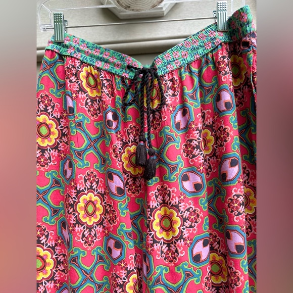 Anthropologie Floral Geometric Jogger Lounge Boho Harem Pants Pink Large - Picture 4 of 5